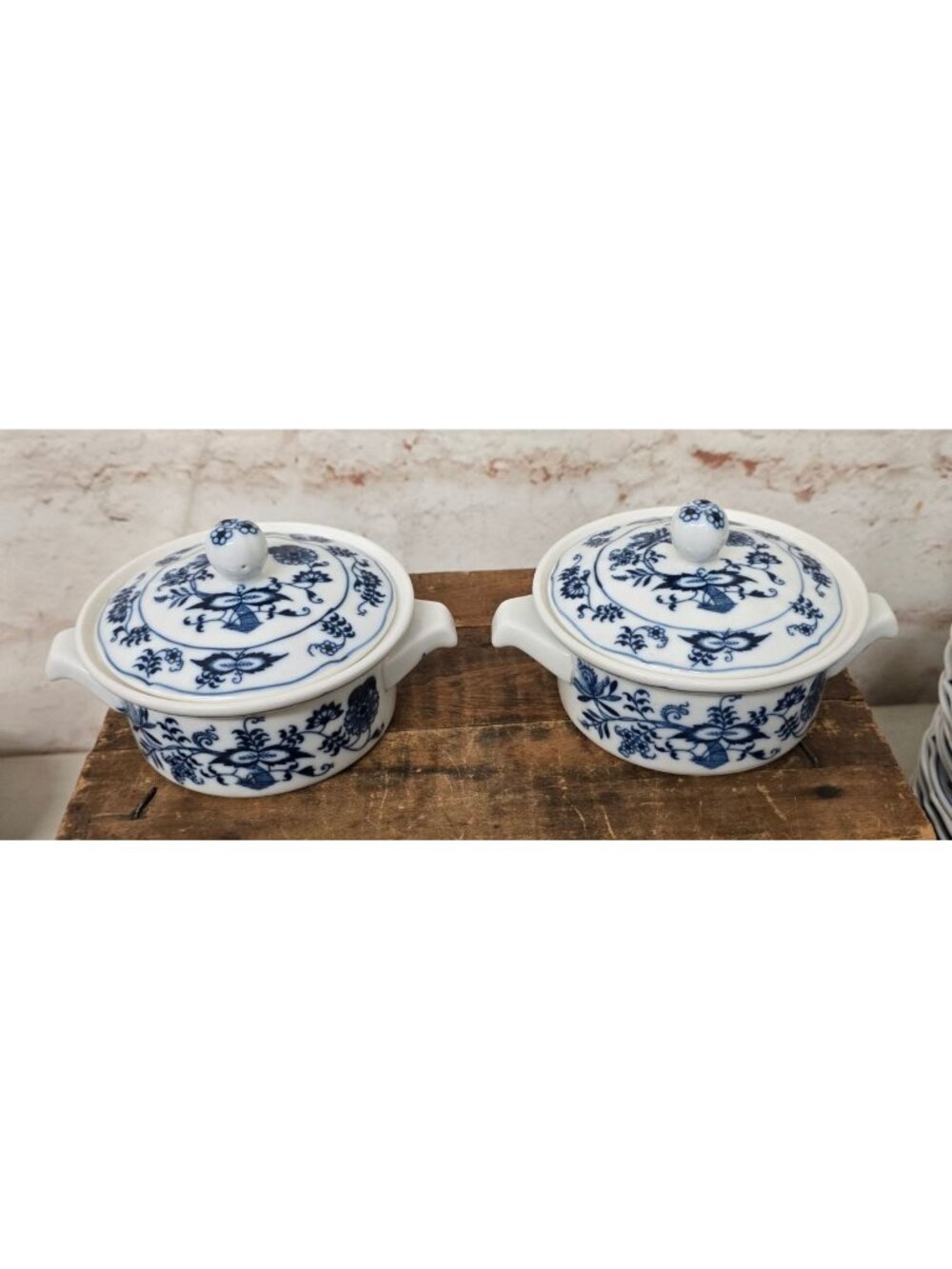 2 Blue Danube Covered Soup Bowls w/ Lids White & Blue